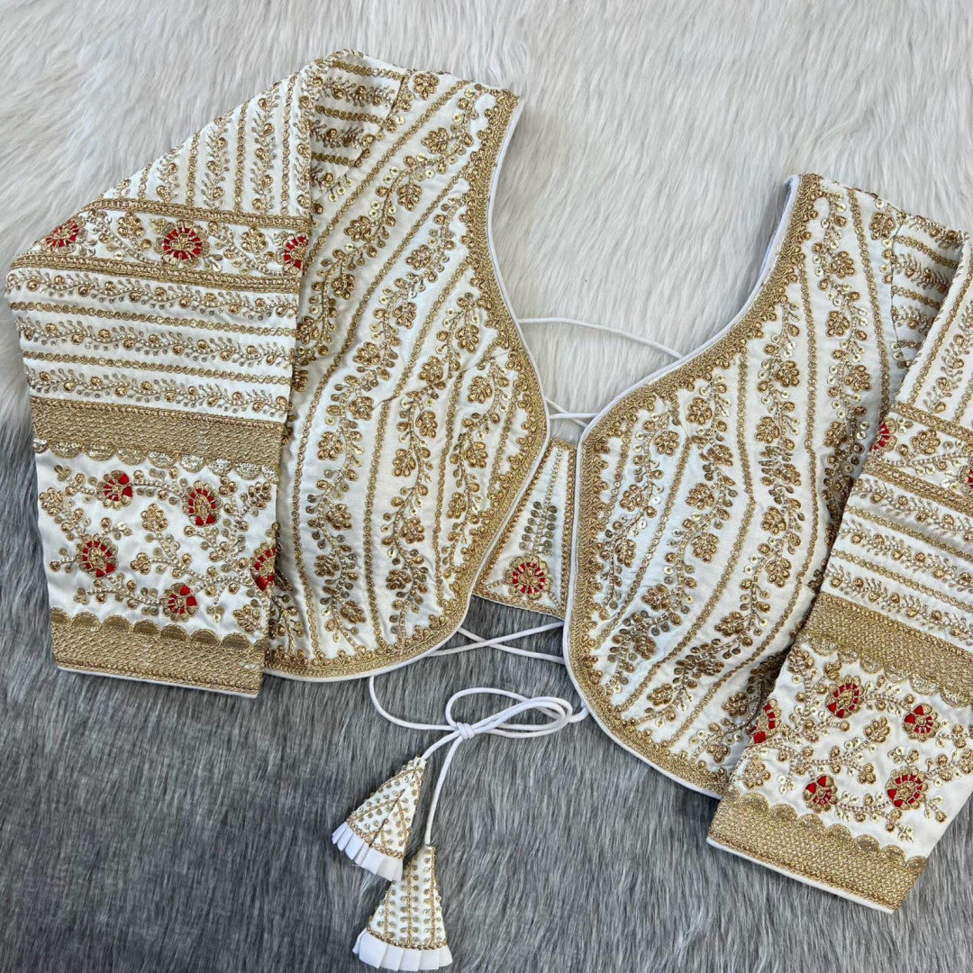 Off white zari weaving embroidery & sequence work designer readymade blouse