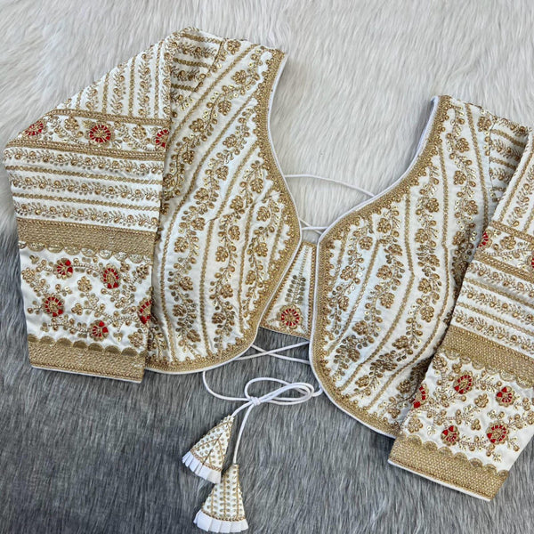 Off white zari weaving embroidery & sequence work designer readymade blouse