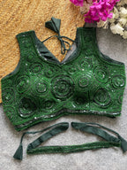 Green georgette fancy readymade blouse with handwork with Belt