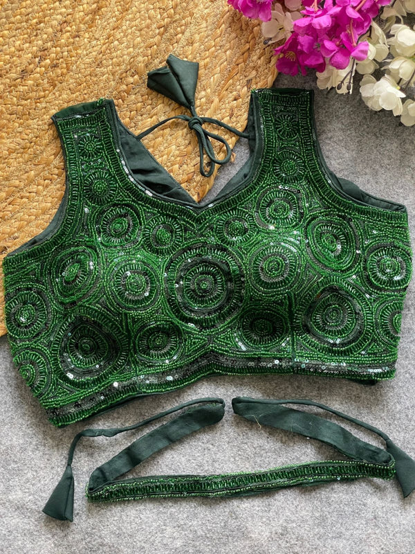 Green georgette fancy readymade blouse with handwork with Belt