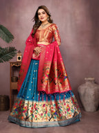 Firoji color jecquard paithani silk lehenga with zari weaving work
