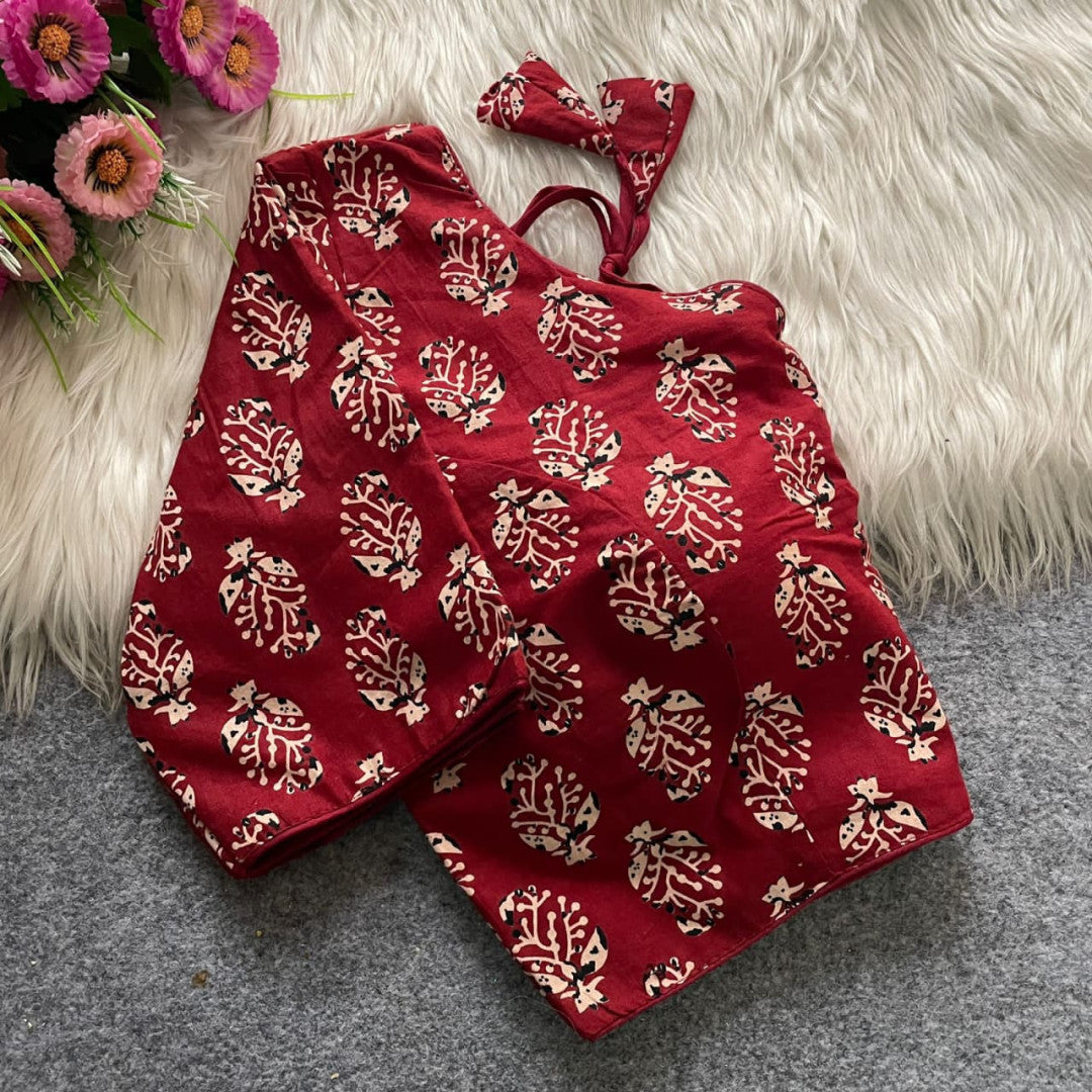Maroon colour ajarakh printed cotton readymade blouse