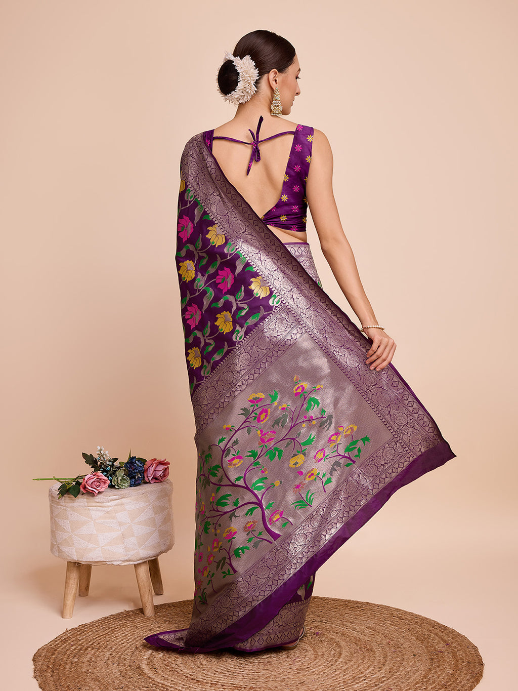 Magenta color paithani silk saree with zari weaving work