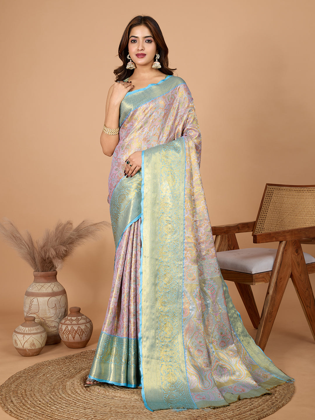 Multi kanjivaram silk saree with zari weaving work