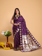 Magenta color paithani silk saree with zari weaving work