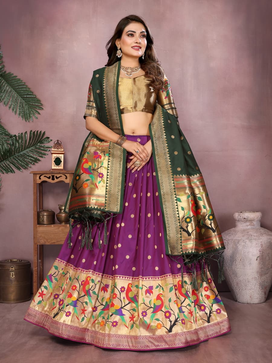 Magenta color jecquard paithani silk lehenga with zari weaving work