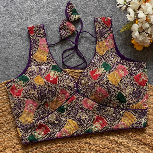 Purple fox georgette bollywood style readymade blouse