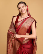 Red color soft kanchipuram silk saree with zari weaving work