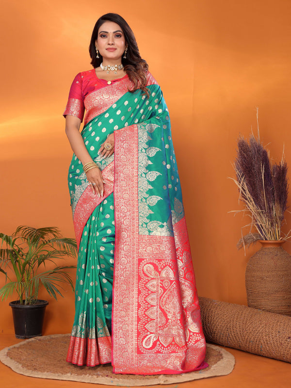 Rama green traditional banarasi silk saree with zari weaving work