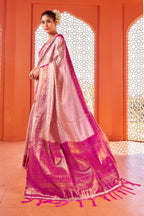 Pink color soft kanjivaram silk saree with zari weaving work