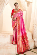 Baby pink soft tissue paithani silk saree with zari weaving work