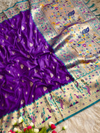 Purple traditional paithani silk saree with peacock zari weaving work