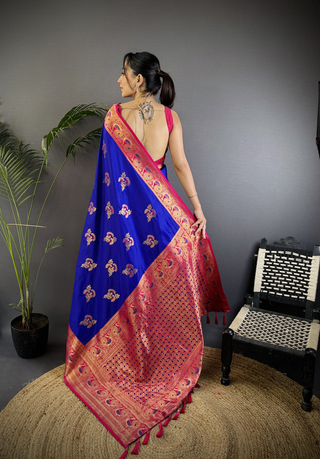 Purple traditional banarasi silk saree with zari weaving work