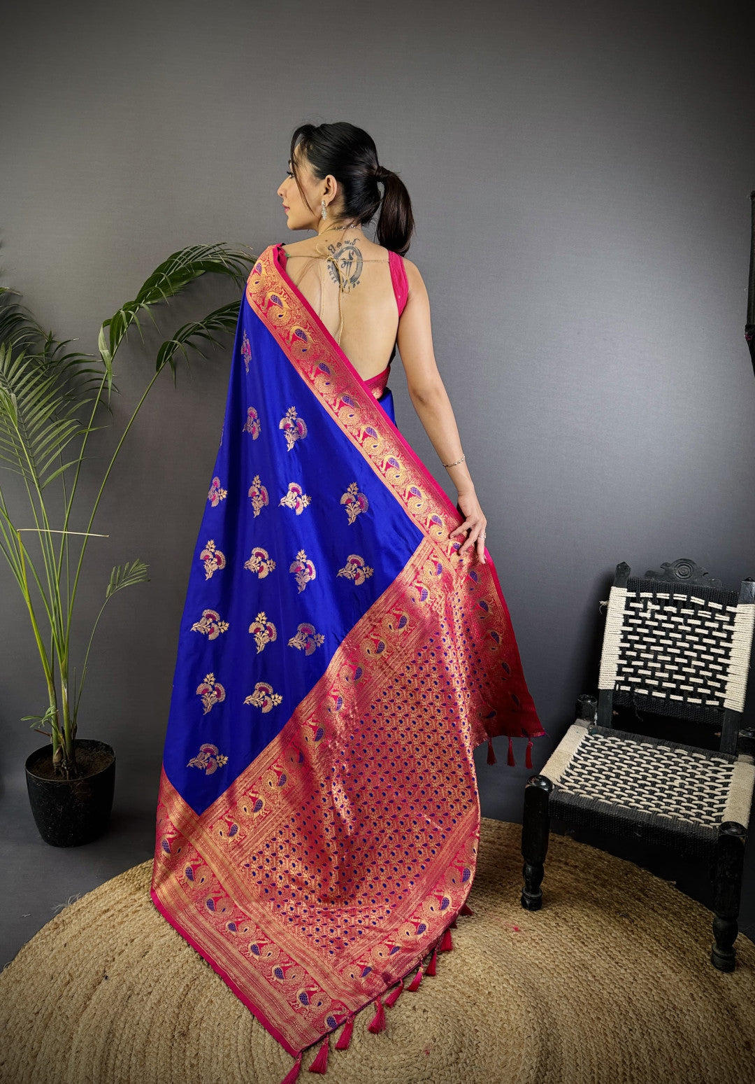 Purple traditional banarasi silk saree with zari weaving work
