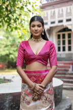 Pink color soft tussar silk saree with patola printed work