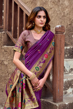 Traditional magenta paithani silk saree with zari weaving work