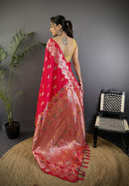 Pink premium banarasi silk saree with meenakari zari weaving work