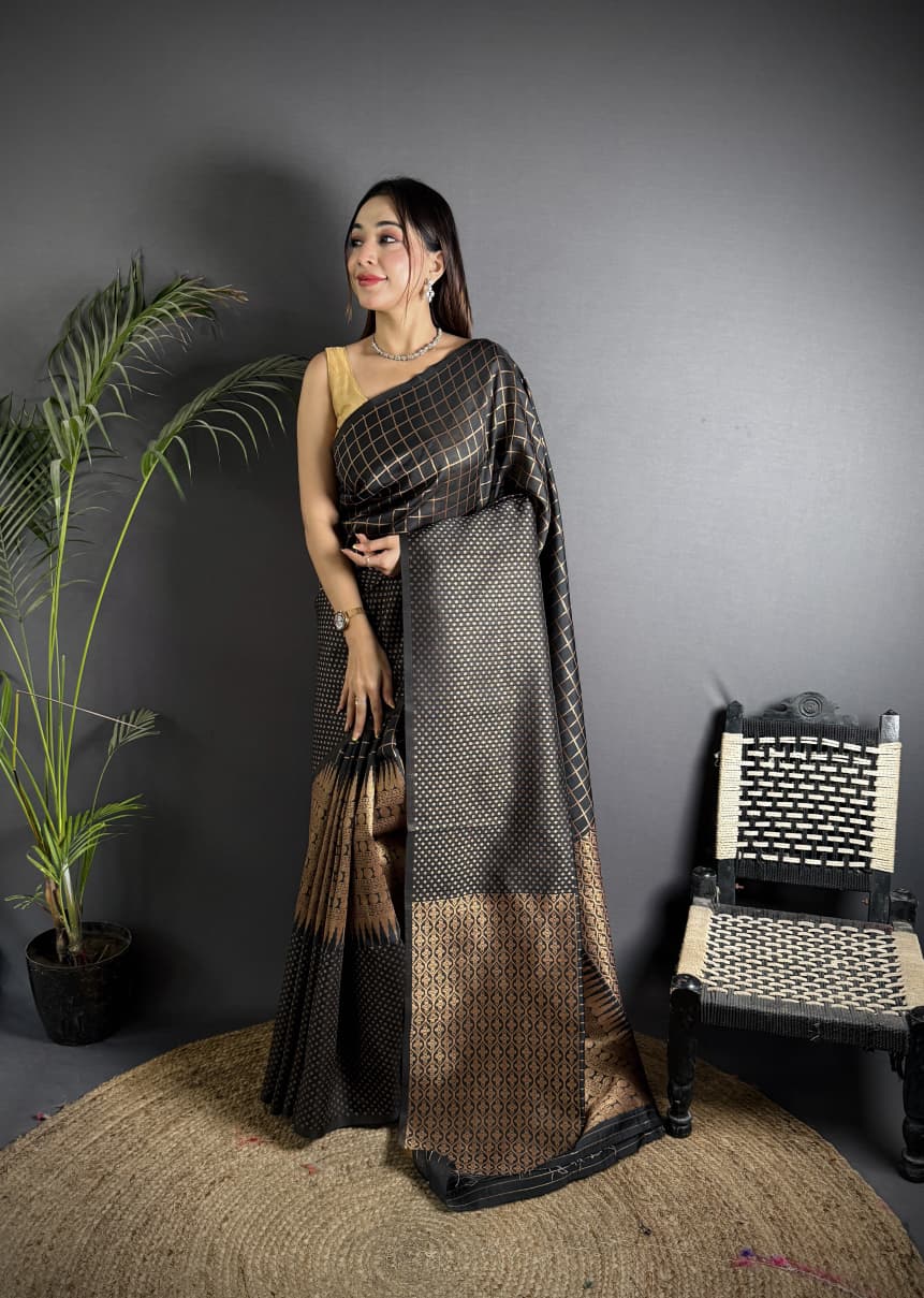 Black color banarasi silk saree with zari weaving work