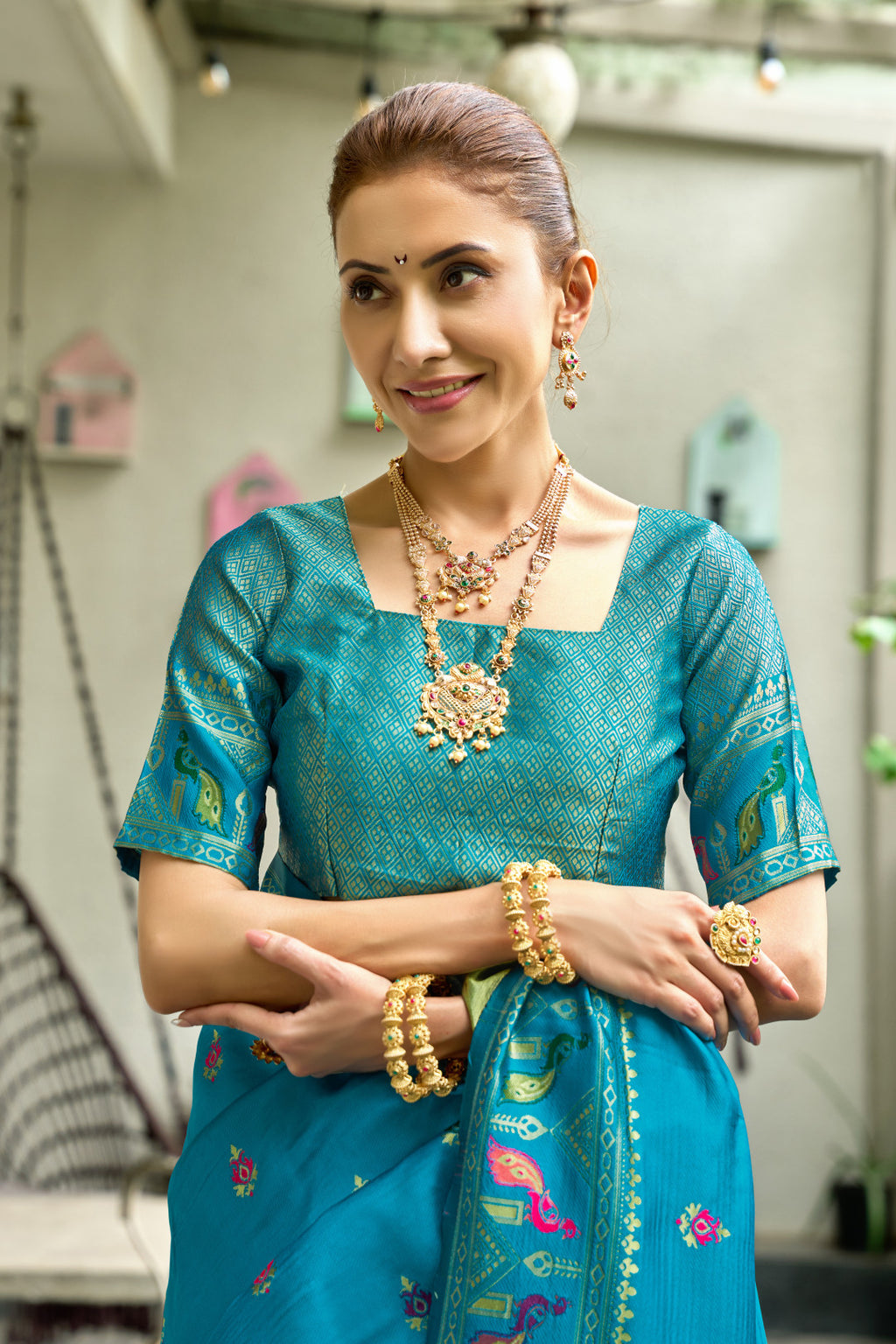 Traditional firoji paithani silk saree with zari weaving work