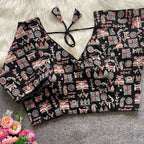 Black colour ajarakh printed cotton readymade blouse