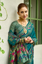 Traditional rama green paithani silk saree with zari weaving work