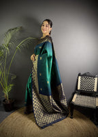 Rama green color banarasi silk saree with zari weaving work