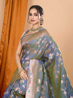 Rama green premium banarasi silk saree with meenakari zari weaving work