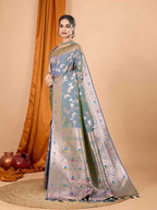 Rama green premium banarasi silk saree with meenakari zari weaving work