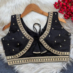 Black sequence and embroidery roman silk readymade blouse