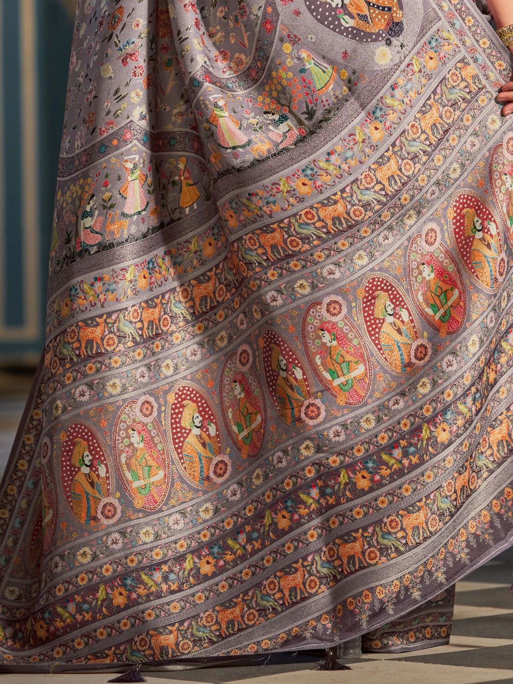Lavender exclusive pure pashmina silk saree with woven design