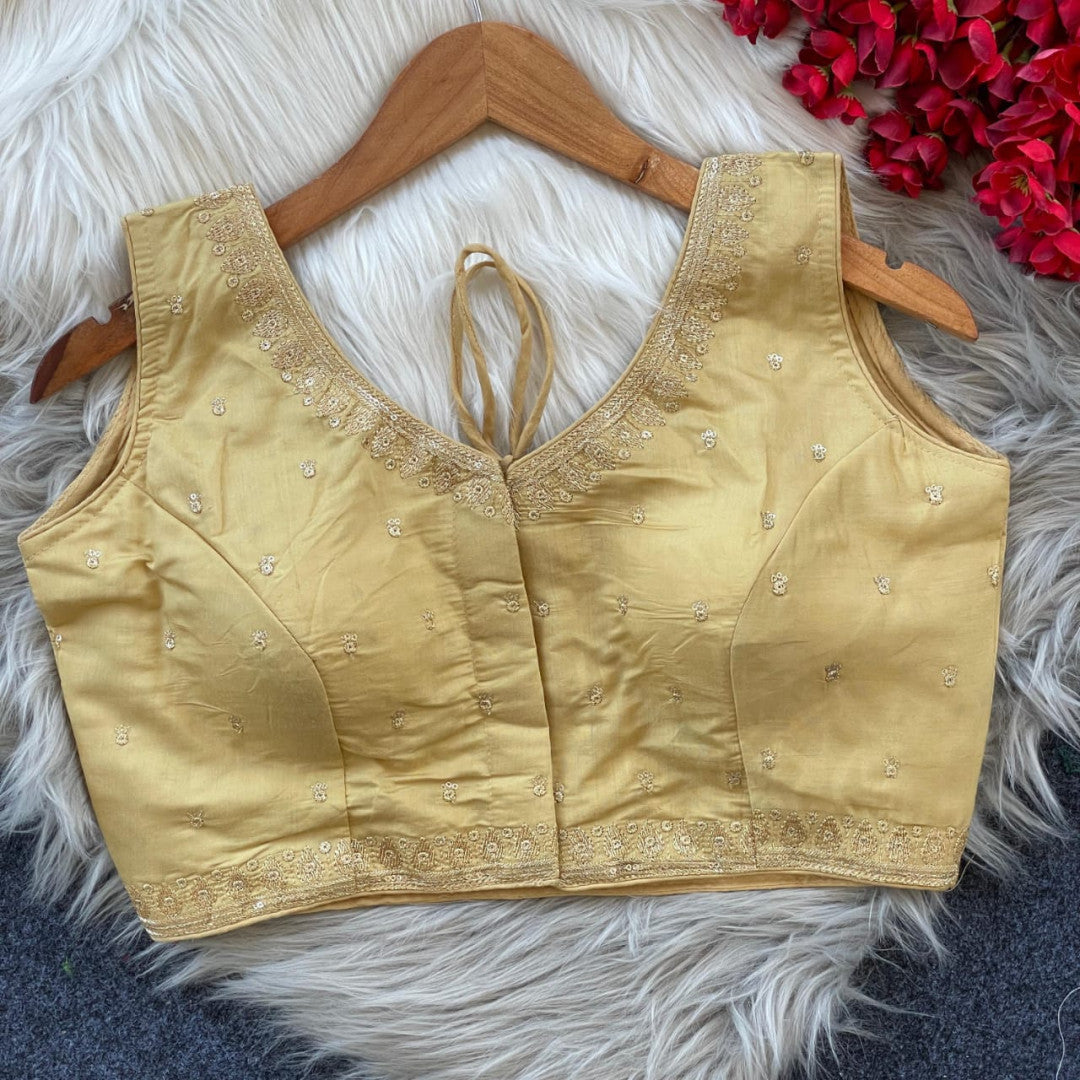 Beige sequence and embroidery roman silk readymade blouse