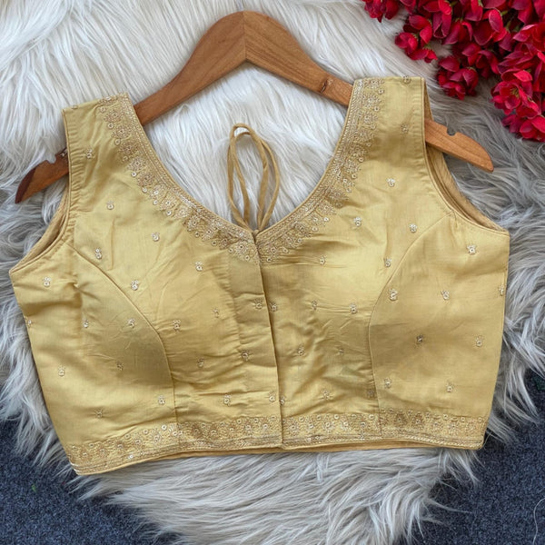 Beige sequence and embroidery roman silk readymade blouse