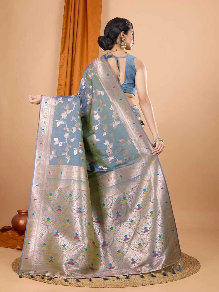Rama green premium banarasi silk saree with meenakari zari weaving work