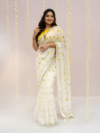 Trendy linen | White linen cotton saree with digital printed work