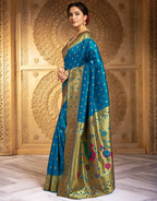 Traditional firoji paithani silk saree with zari weaving work