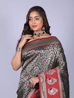 Black color kanchipuram silk saree with zari weaving work