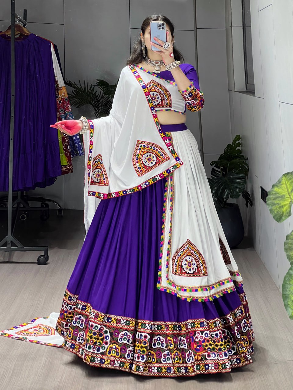 Rayon Cotton Lehenga Choli with Traditional Gamthi Embroidery and Matching Dupatta
