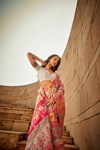 White traditional pashmina cotton saree with woven design