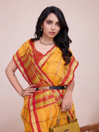 Yellow kota doriya saree with zari weaving work