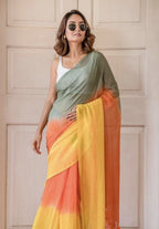 Multi colour soft flowy linen cotton saree with digital printed work