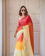 Multi colour soft flowy linen cotton saree with digital printed work