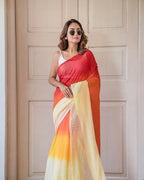 Multi colour soft flowy linen cotton saree with digital printed work