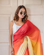 Multi colour soft flowy linen cotton saree with digital printed work