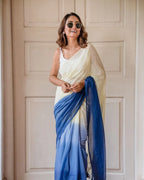 Multi colour soft flowy linen cotton saree with digital printed work