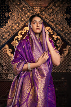 Purple banarasi silk saree with zari woven work