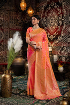 Peach banarasi silk saree with zari woven work