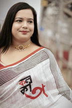 Red & White Contrast Soft Linen Cotton Saree with Unique Design