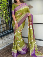 Pure Delta Moss Saree