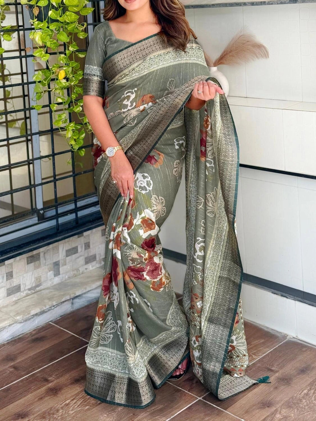 Pure Delta Moss Saree