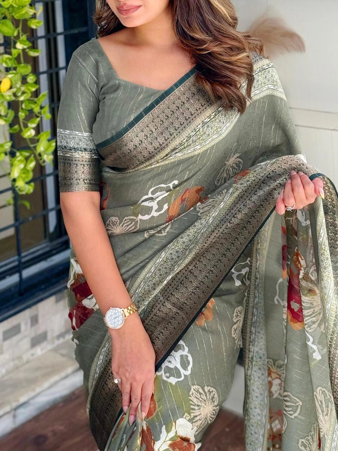 Pure Delta Moss Saree